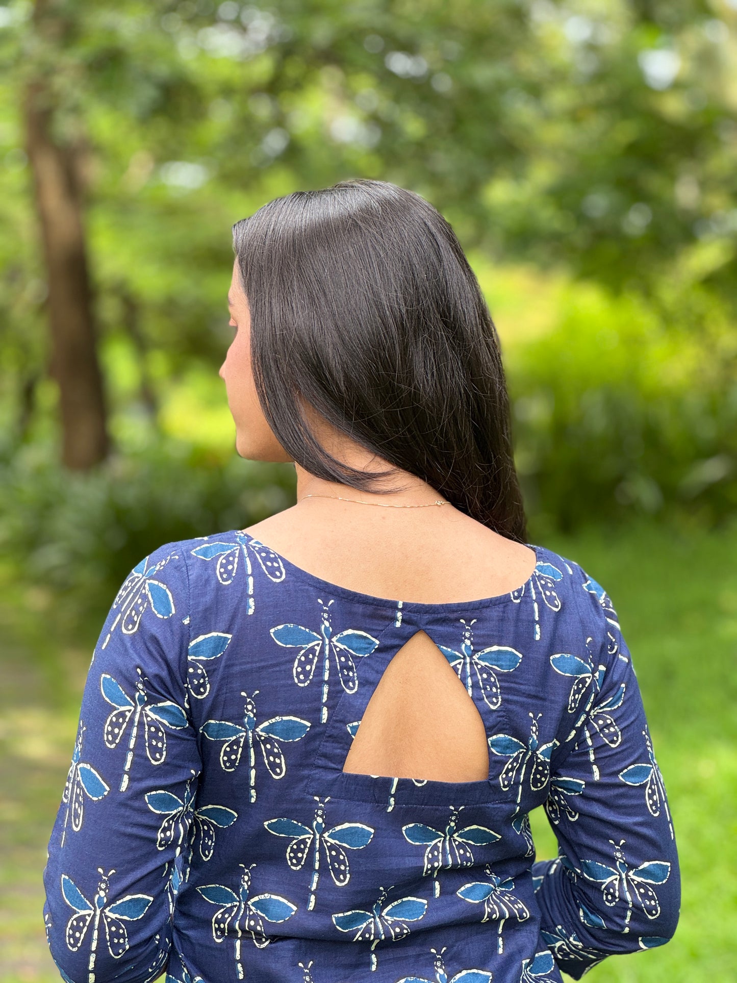 Blue Dragon Fly Printed Asymmetrical Kurta and Pant Set