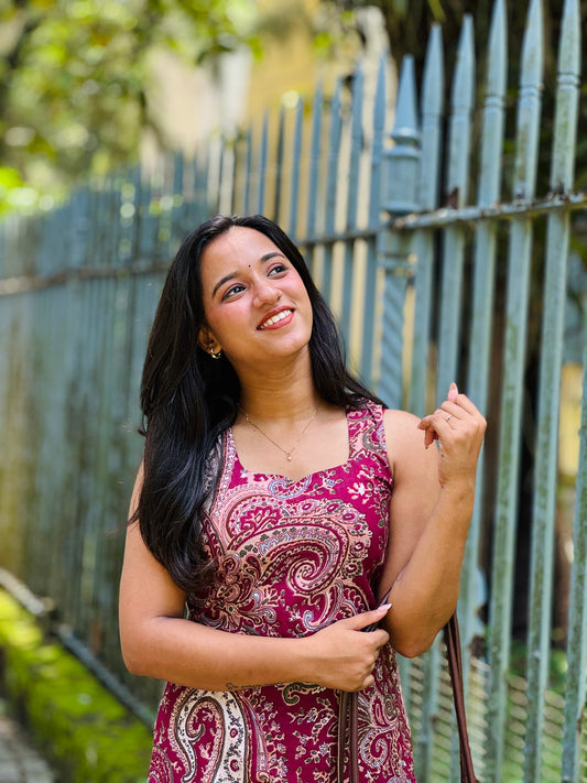 Maroon Paisely Printed Kurta Pant Set