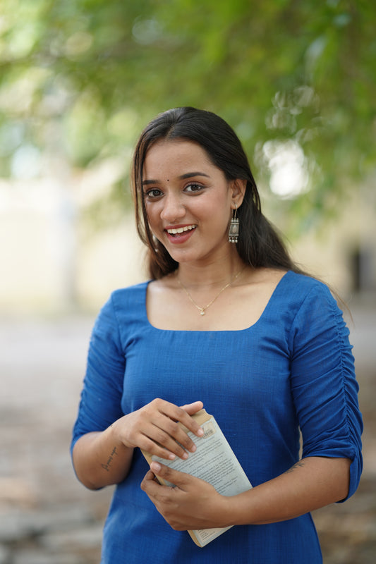 Plain Blue Kurta with Ruby Red Printed Palazzo