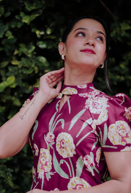 Plum Floral Kurta and Pant Set