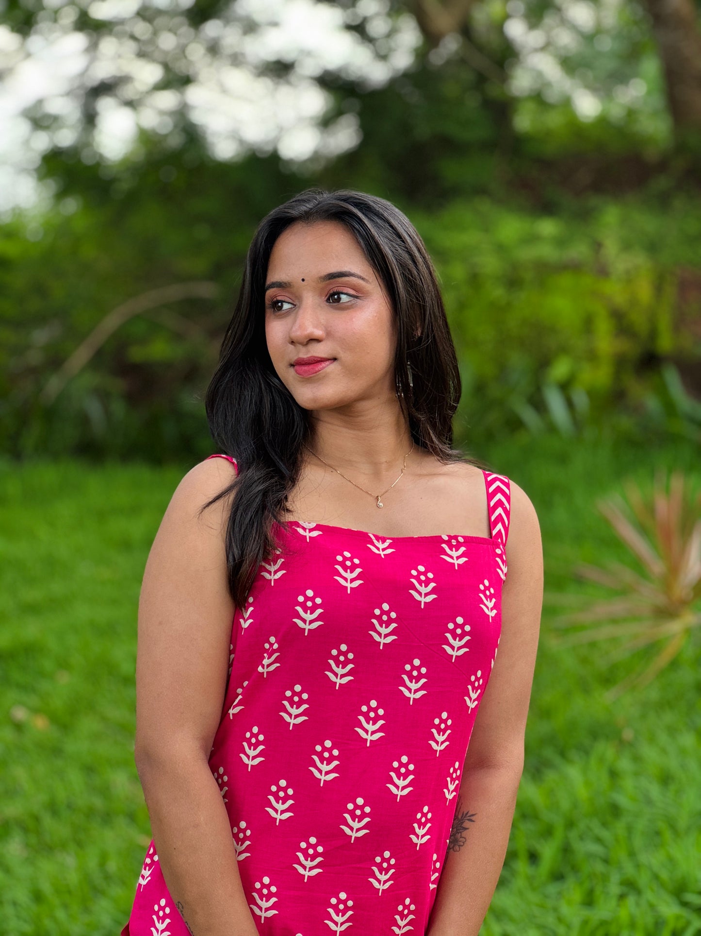 Pink Block Printed Strap Kurta and Pant Set