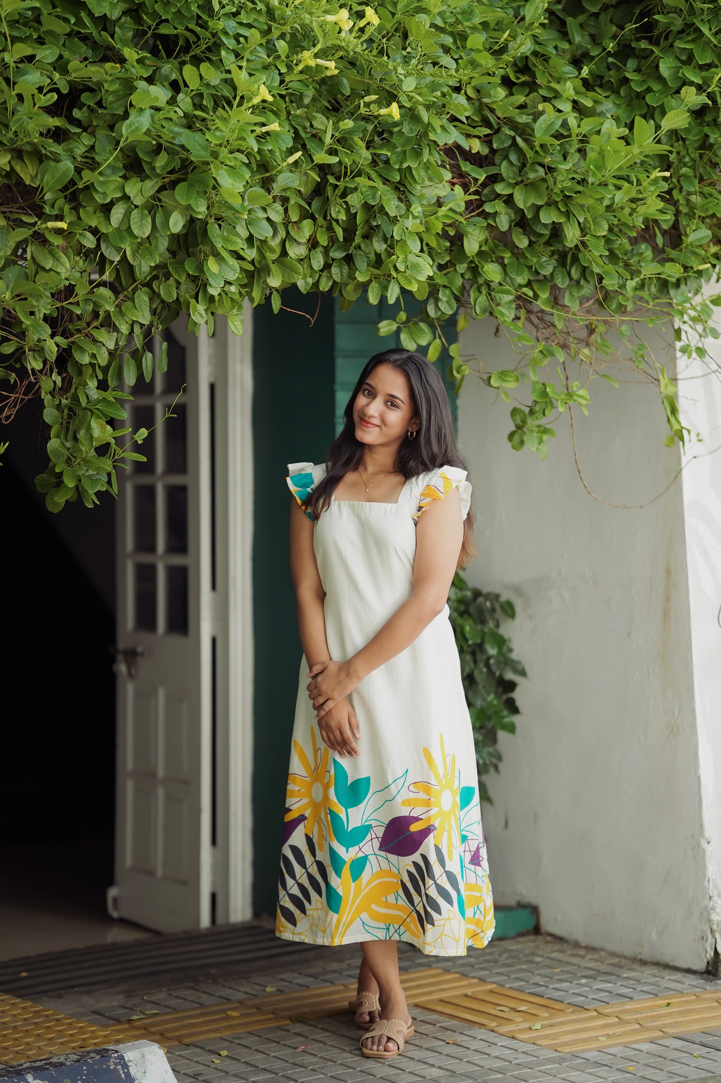 White Floral Cotton Dress