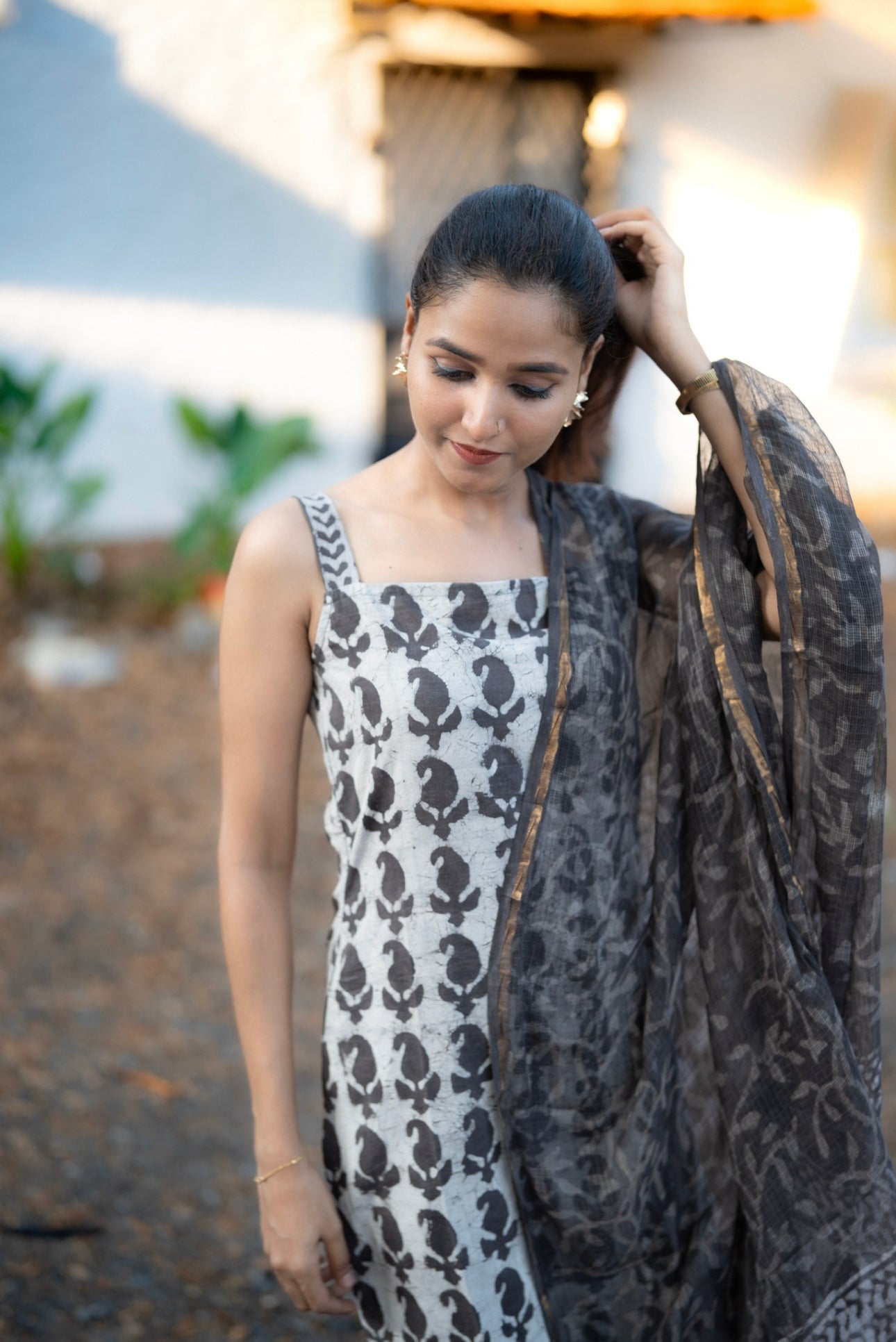 Block Printed Suit Set with Kota dupatta