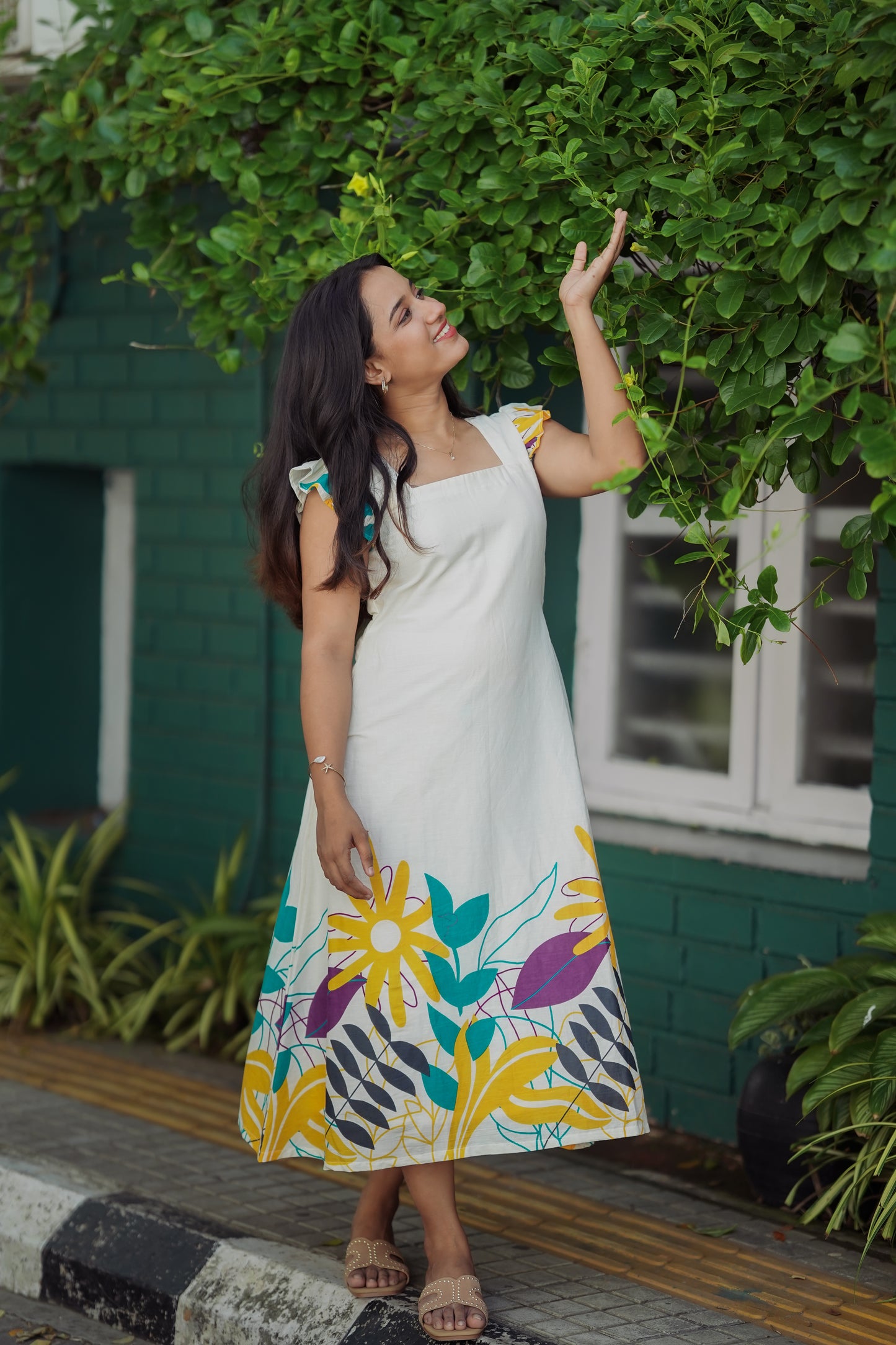White Floral Cotton Dress