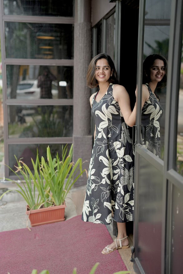 Black Cotton Halter Neck Dress