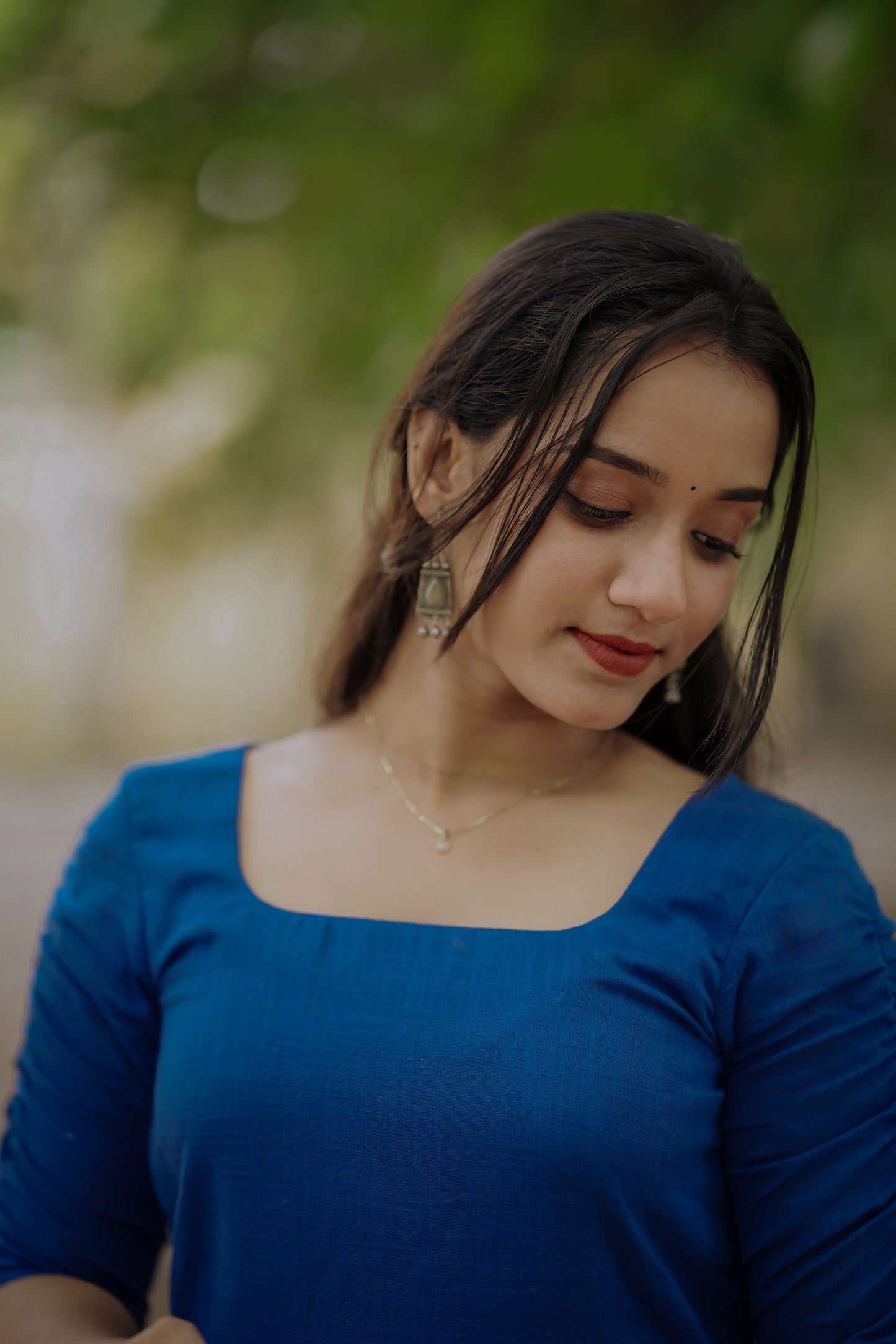 Plain Blue Kurta with Ruby Red Printed Palazzo