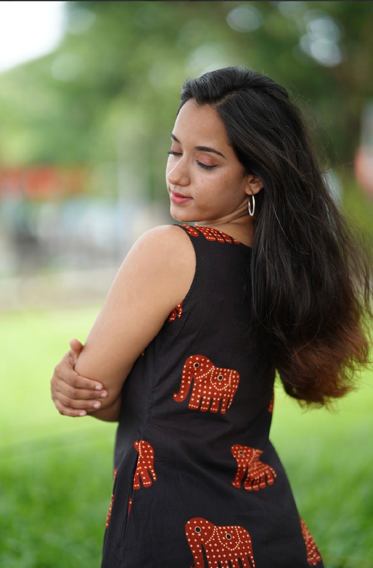 Black Elephant Print Cotton Dress