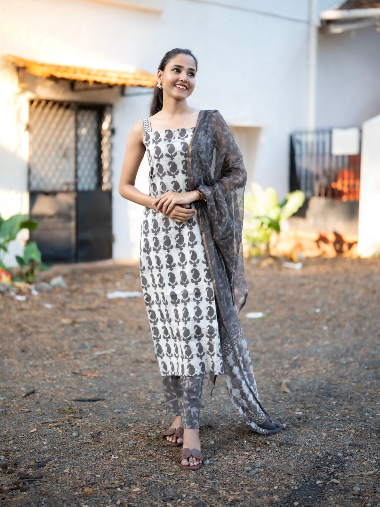 Block Printed Suit Set with Kota dupatta