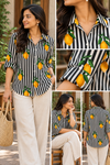 Black and Stripe with Lemon Printed Cotton Shirt