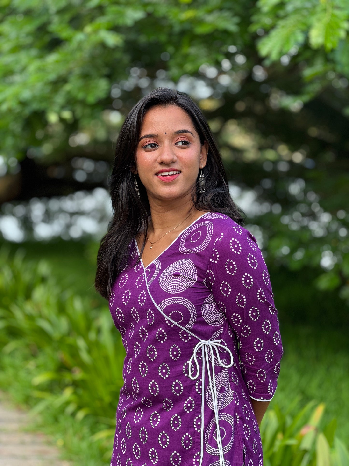 Purple Bandani Printed Angrakha Style Kurta Pant Set