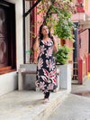 Black Floral Halter Neck Aline Kurta and Pant Set