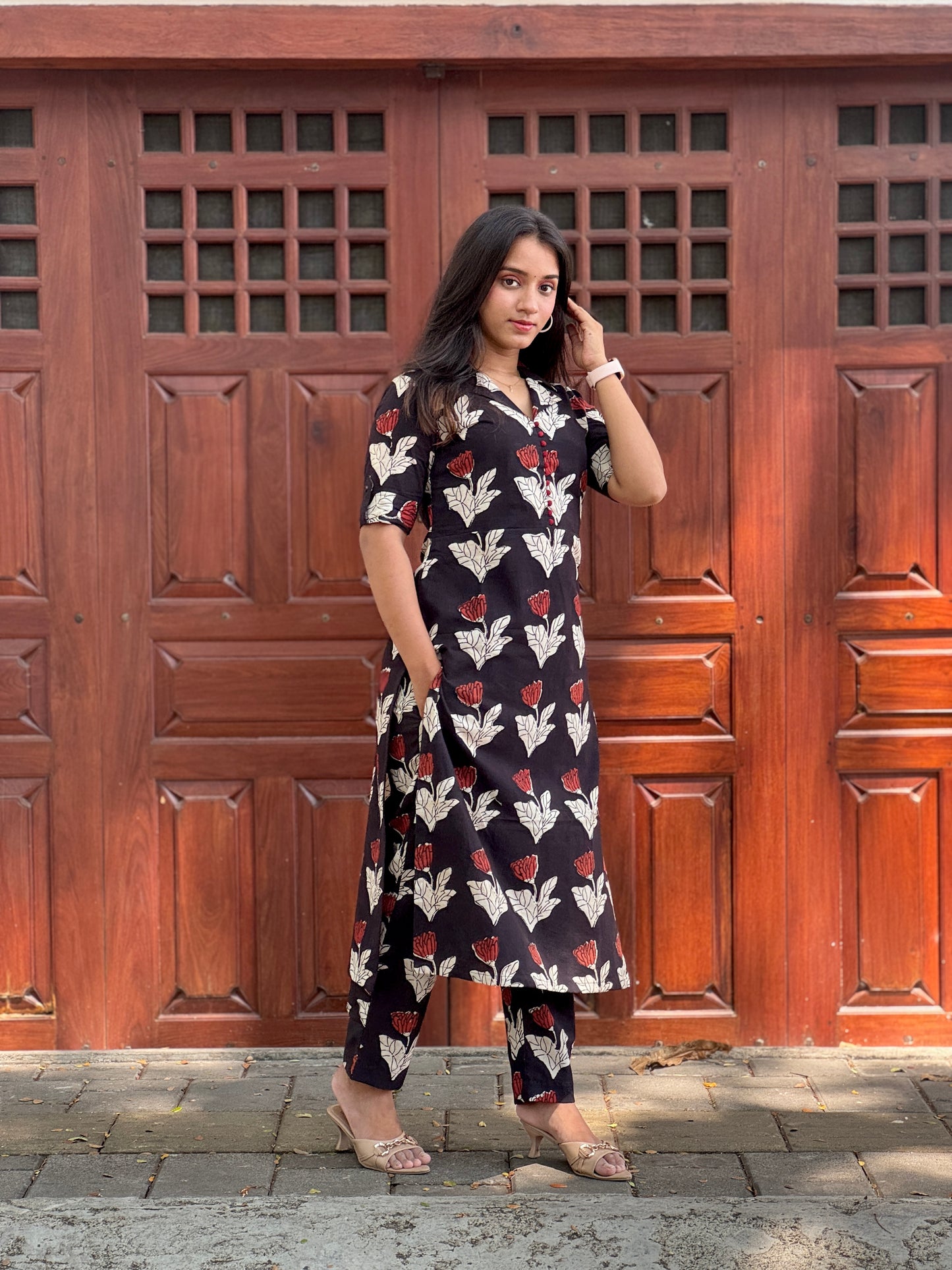 Black Floral Block Printed Set