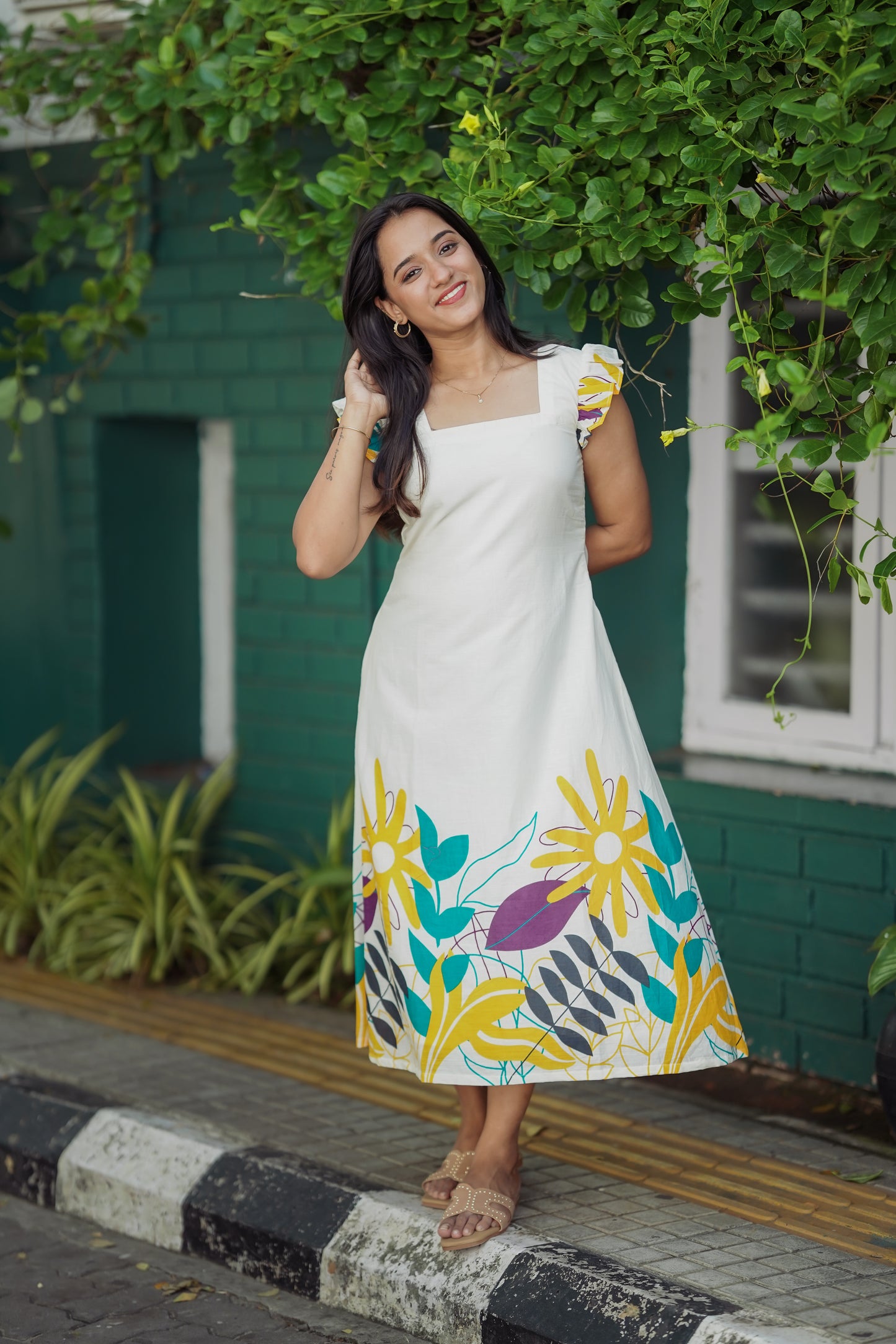 White Floral Cotton Dress