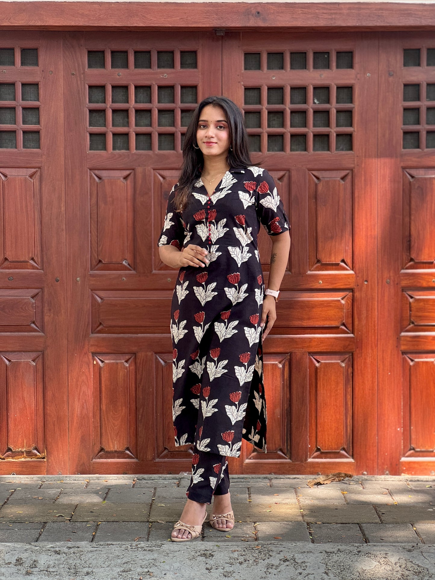 Black Floral Block Printed Set