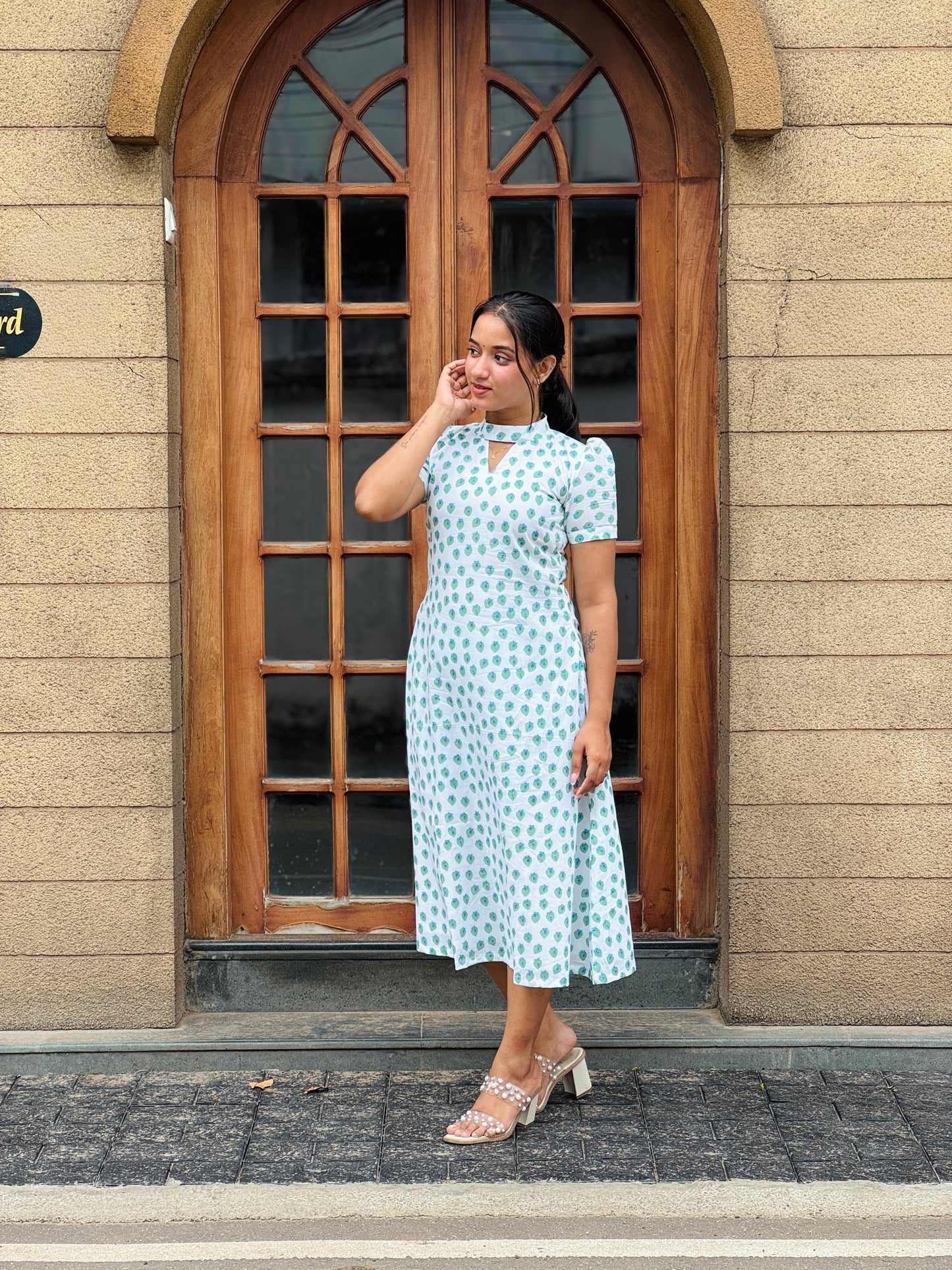 White Quirky Printed Cotton Dress