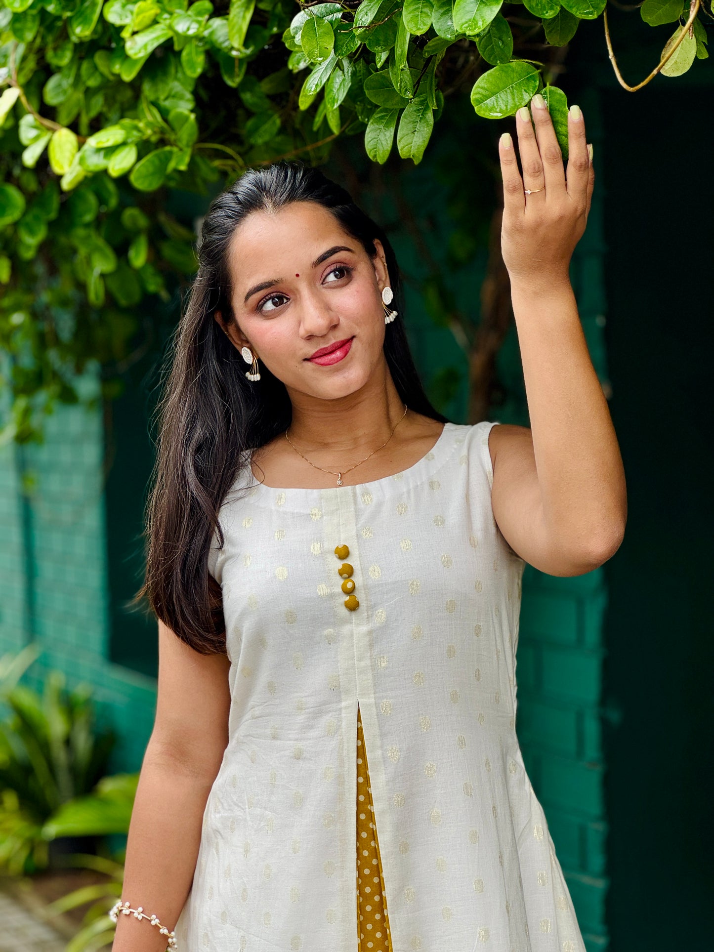 Golden Polka With Contrast Panel Aline Dress / Kurta