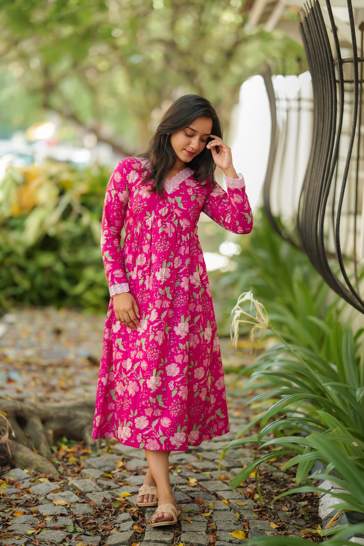 Pink Floral Alia Cut Cotton Dress