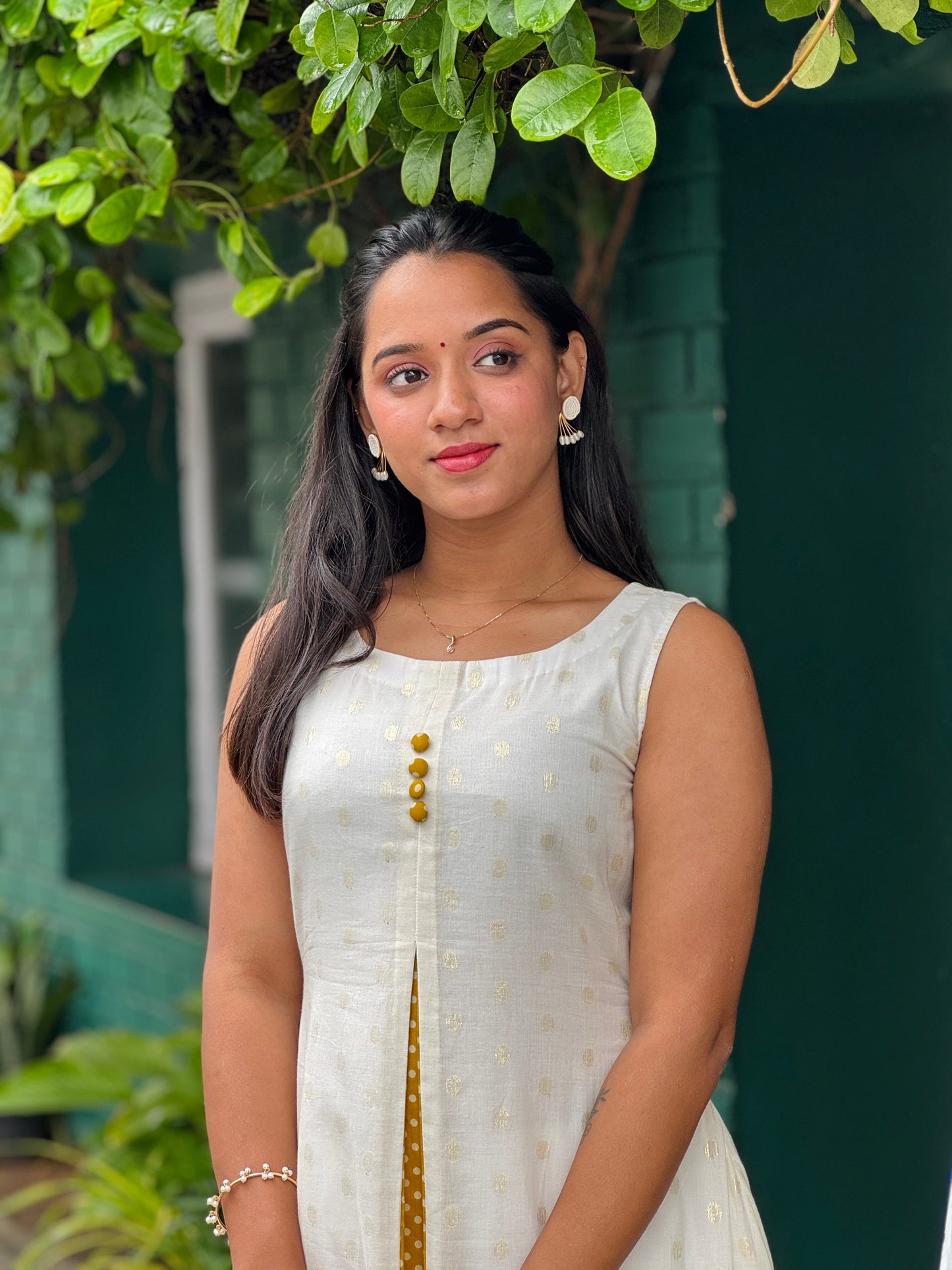 Golden Polka With Contrast Panel Aline Dress / Kurta