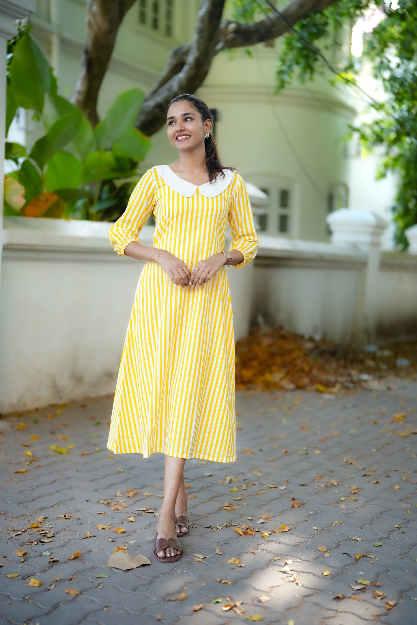 Yellow Striped Cotton Dress