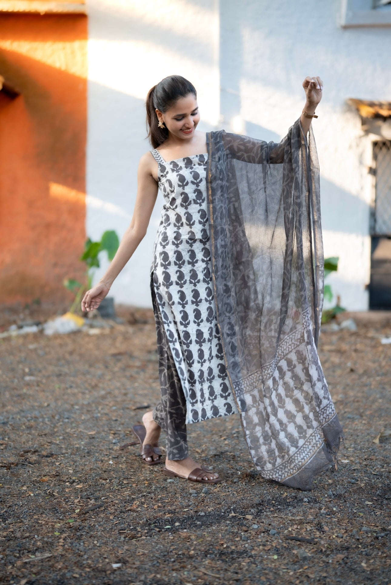 Block Printed Suit Set with Kota dupatta
