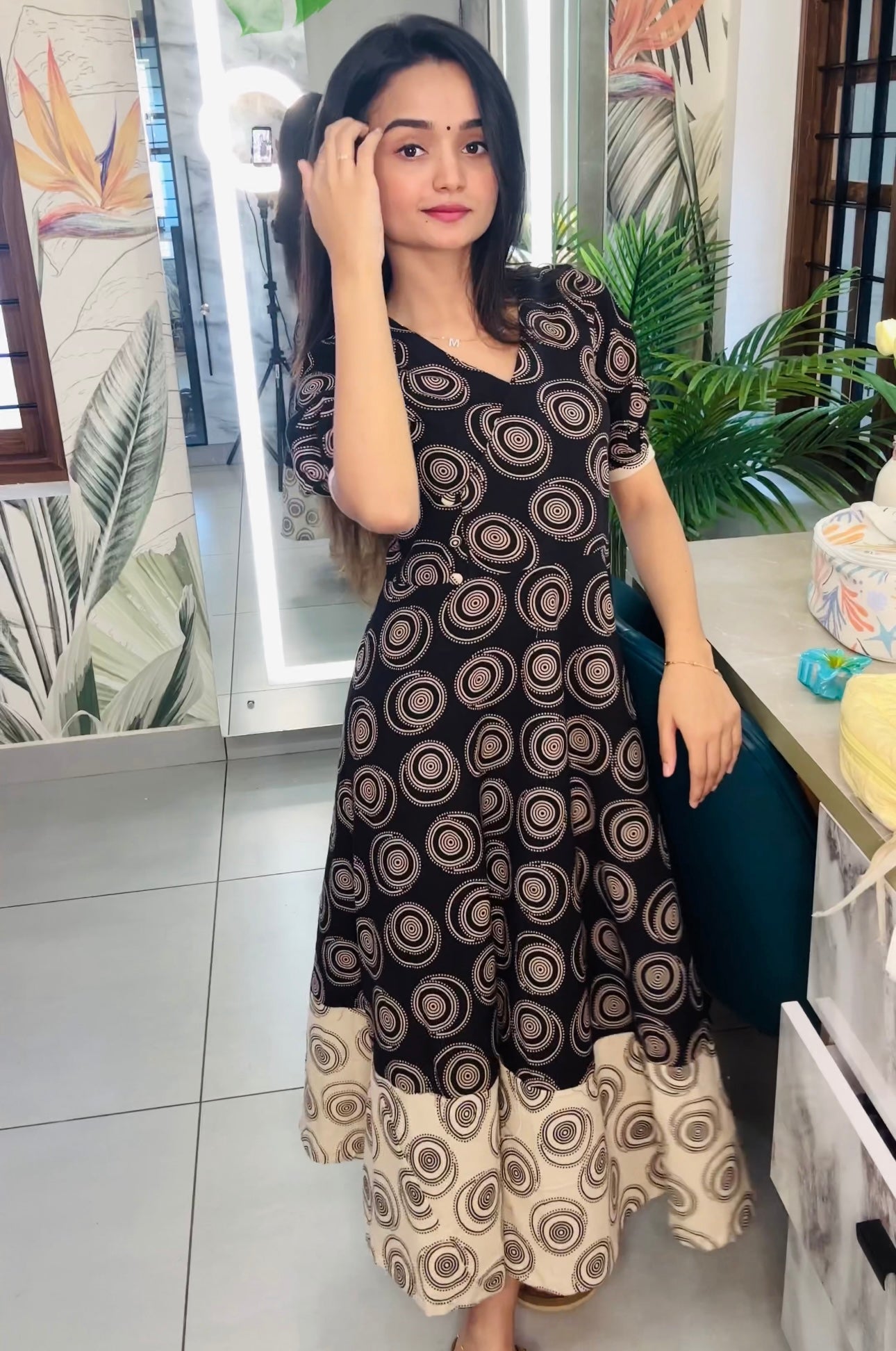 “Angrakha Noor”- Black And White Ajrakh Block Printed Dress