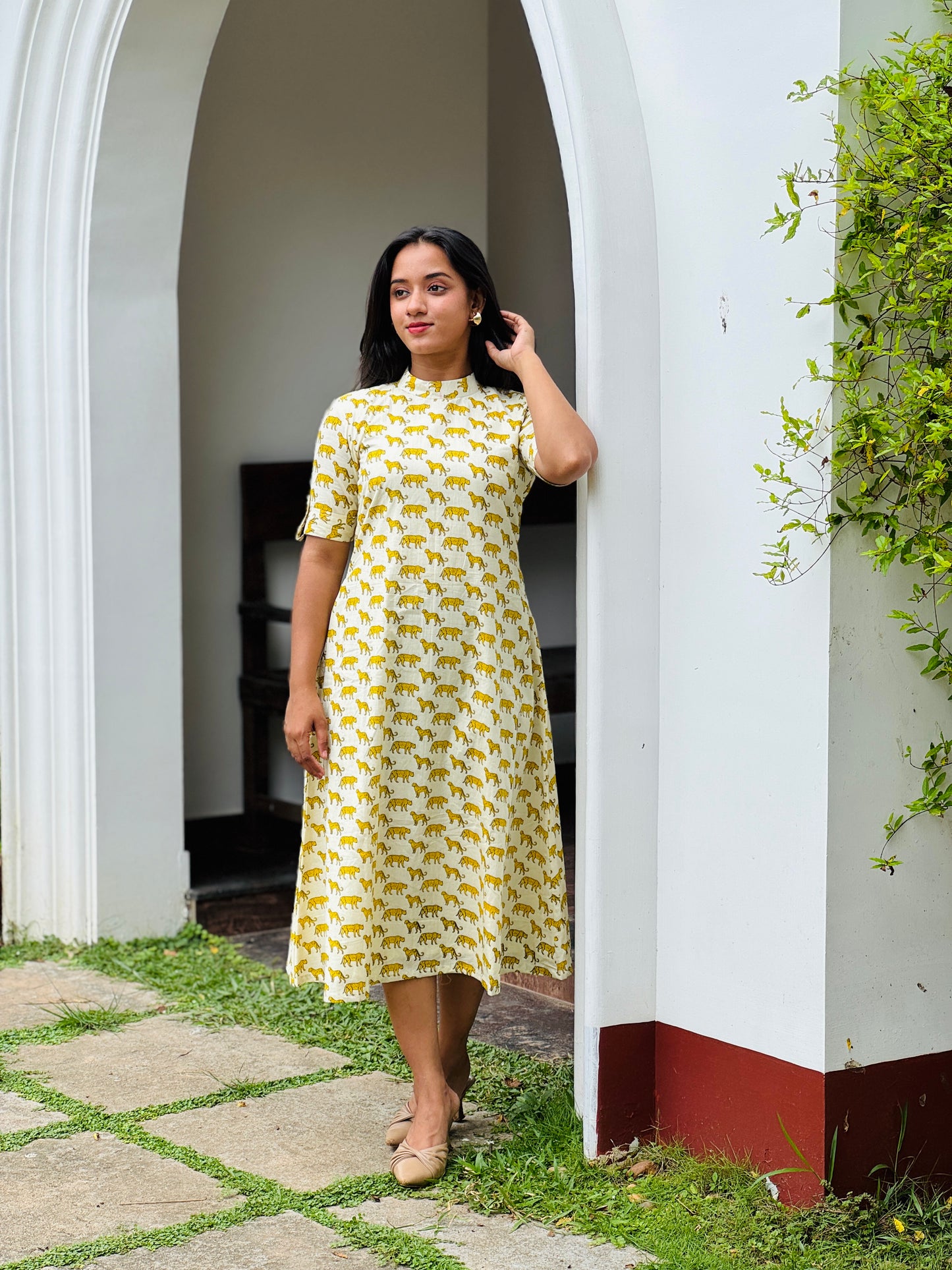 Off White Cheetah Printed Dress