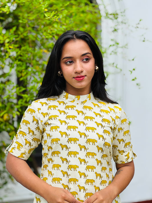 Off White Cheetah Printed Dress