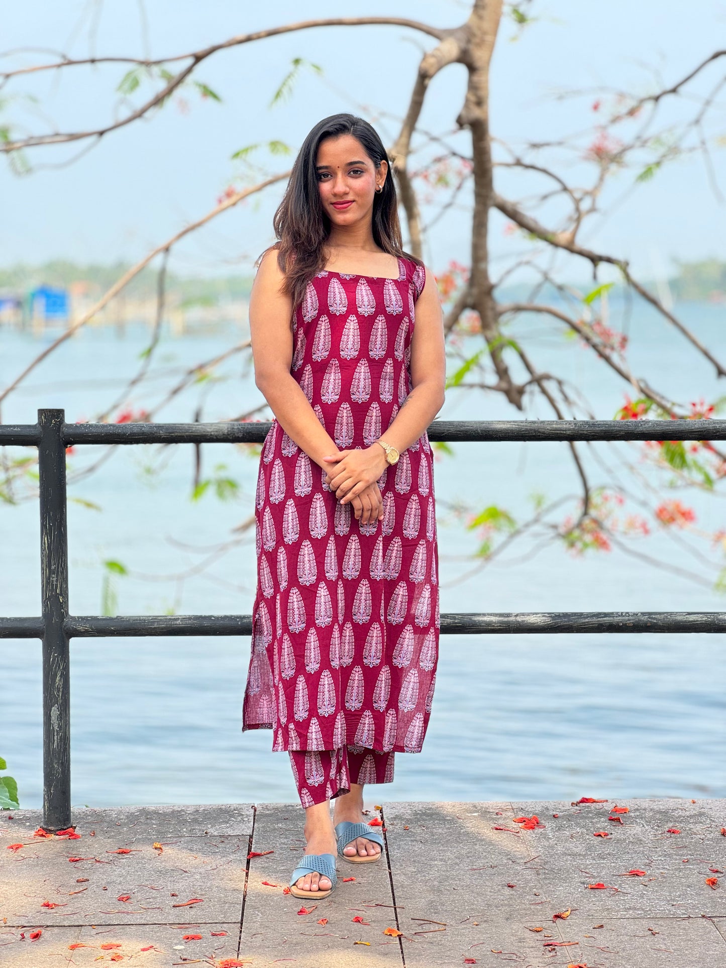 Maroon Ajrakh Kurta And Pant Set