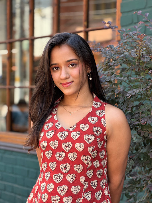 Red Block Printed Heart Dress