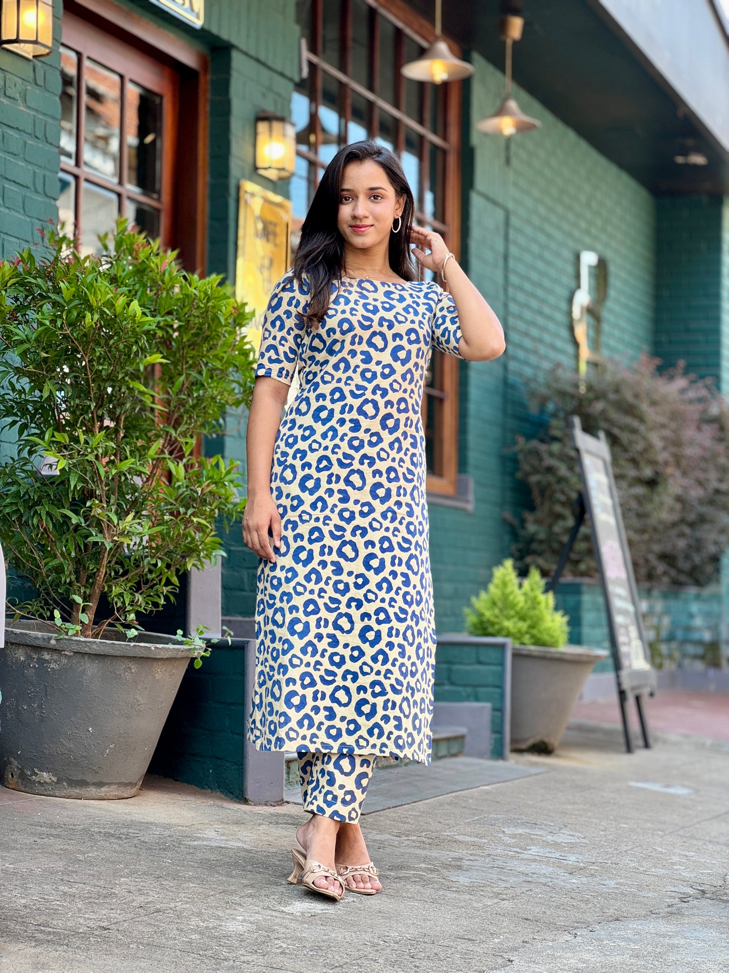 Block Printed Chettah Print Kurta and Pant Set