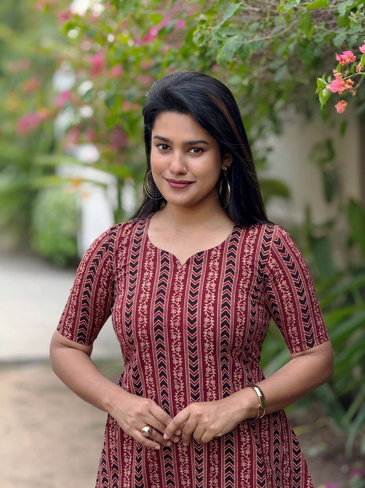 “Reva - Ajrakh Stripe” Cotton Dress