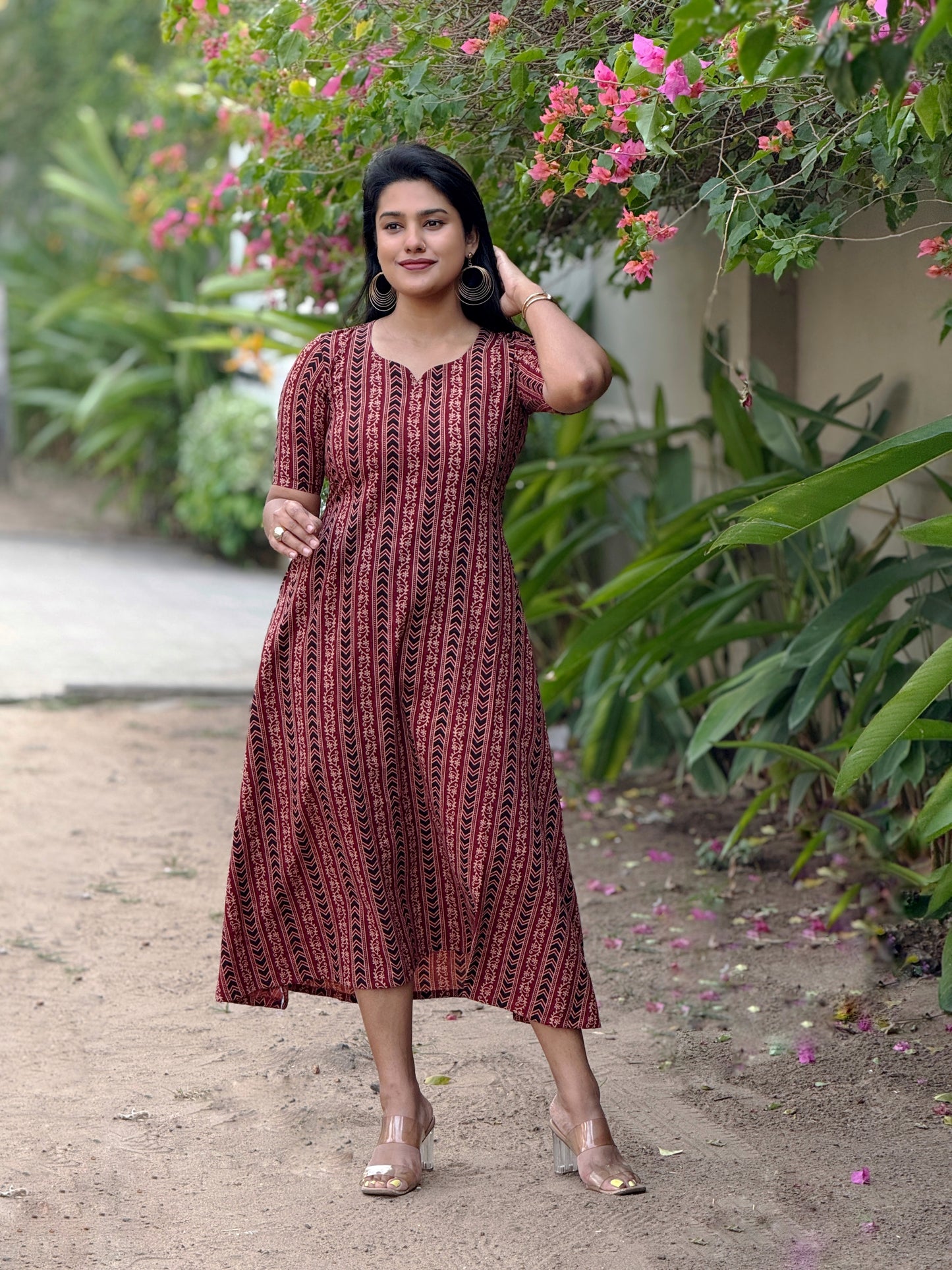 “Reva - Ajrakh Stripe” Cotton Dress