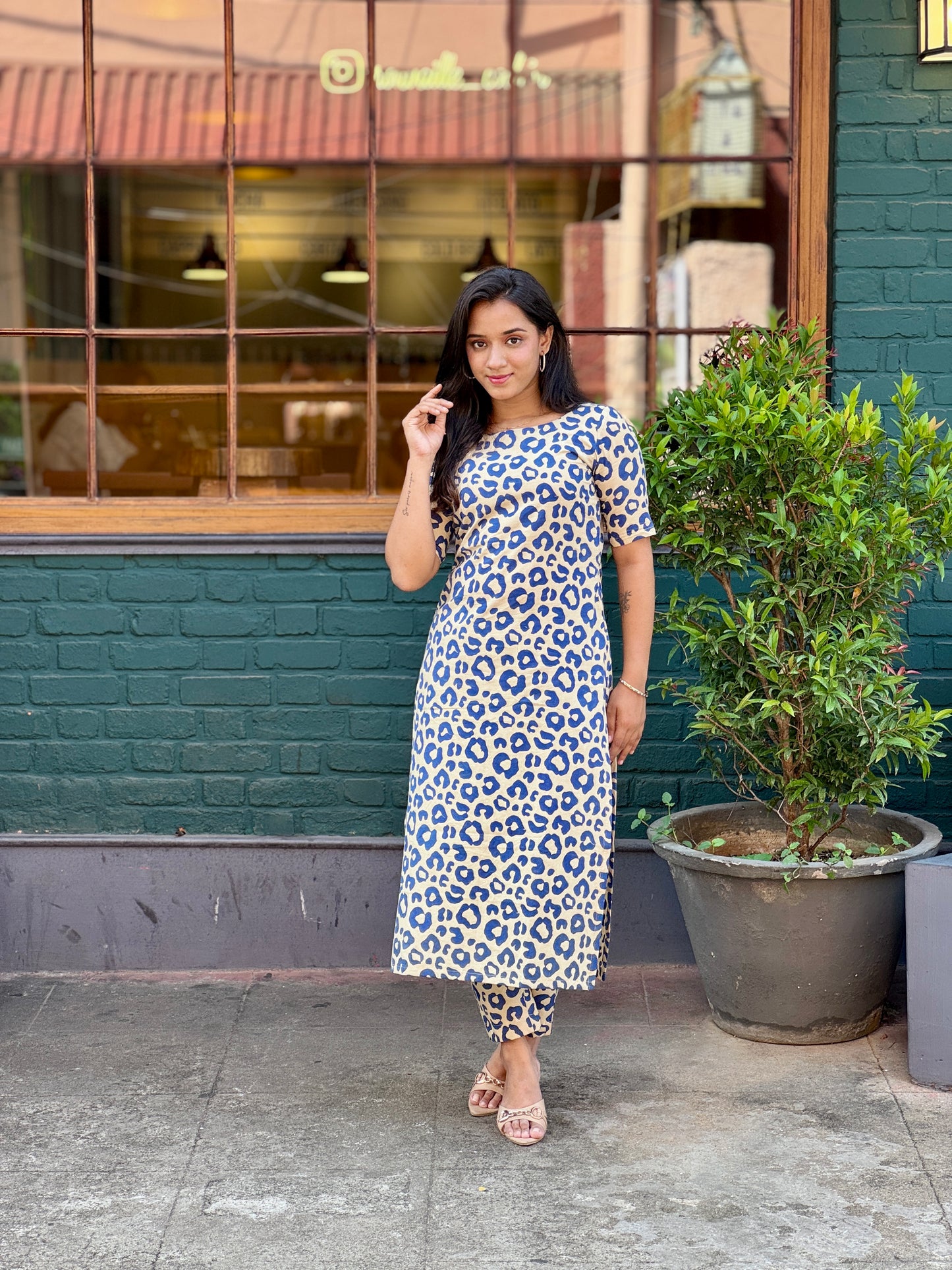 Block Printed Chettah Print Kurta and Pant Set