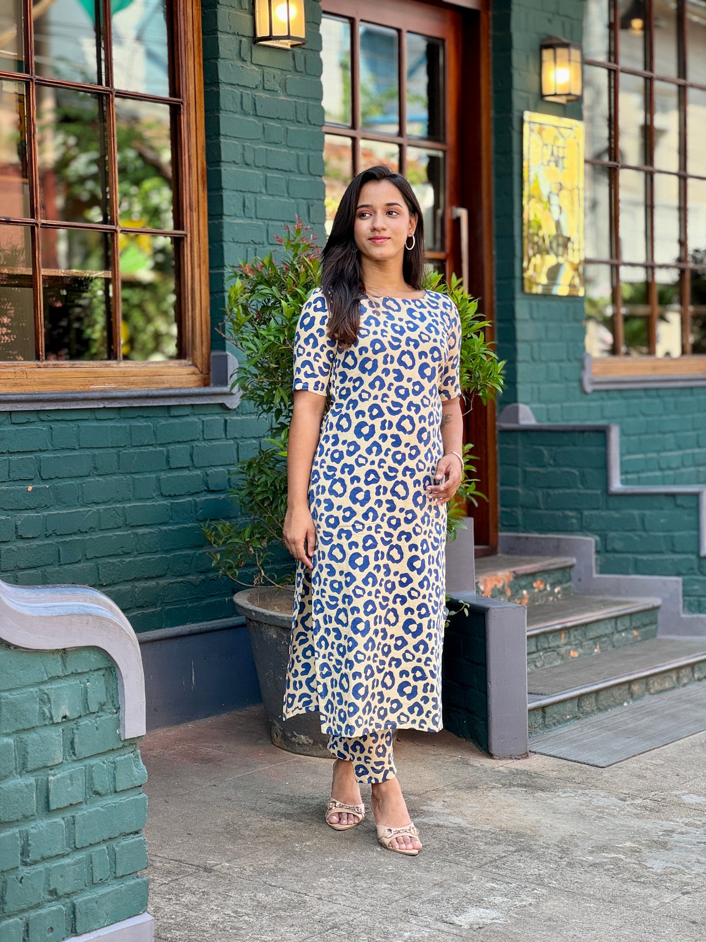 Block Printed Chettah Print Kurta and Pant Set