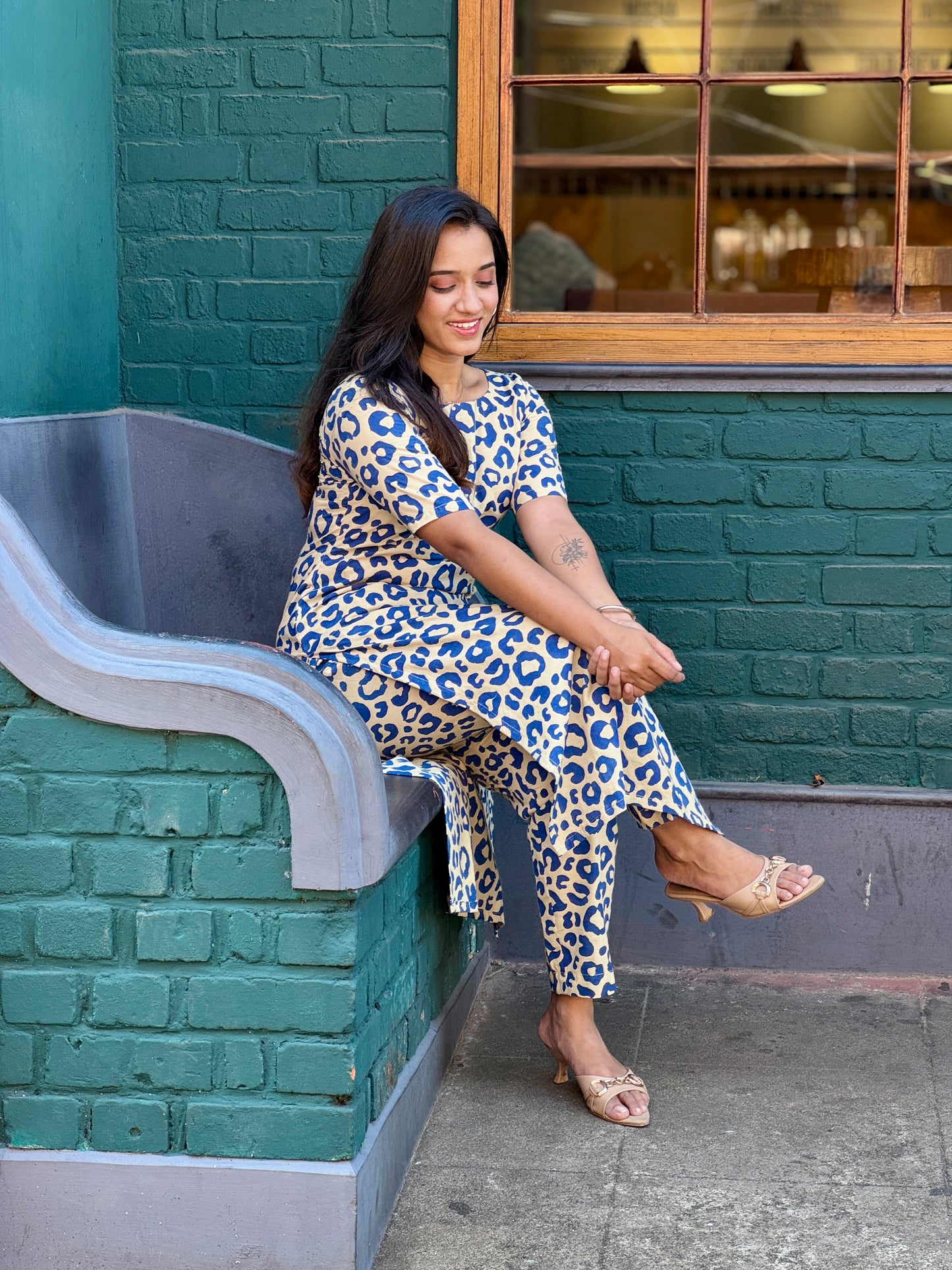 Block Printed Chettah Print Kurta and Pant Set