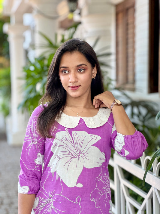Lavender Floral Kurta and Pant Set