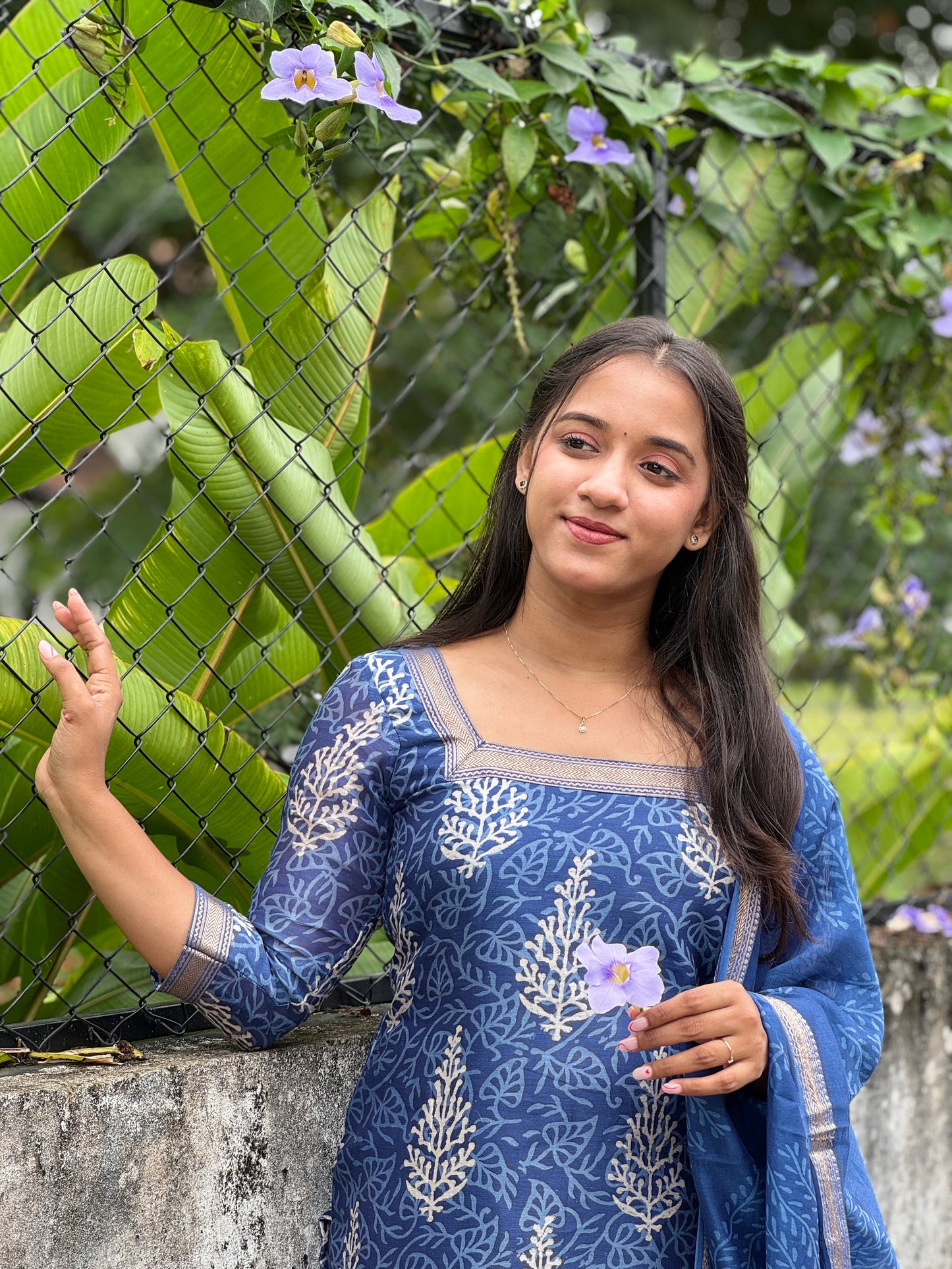 Indigo Maheshwari Silk Suit