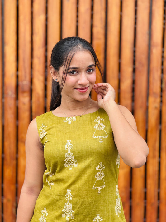 Light Green Tribal Printed Side Tie Kurta and Pant Set