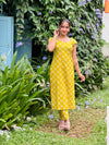 Yellow Spiral Printed Gather Sleeve Kurta and Pant Set