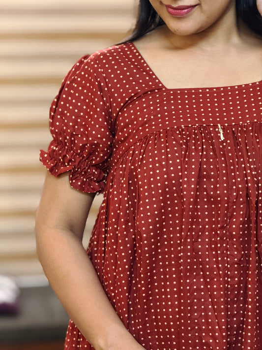 Red Polka Cotton Homewear (Feeding Friendly)