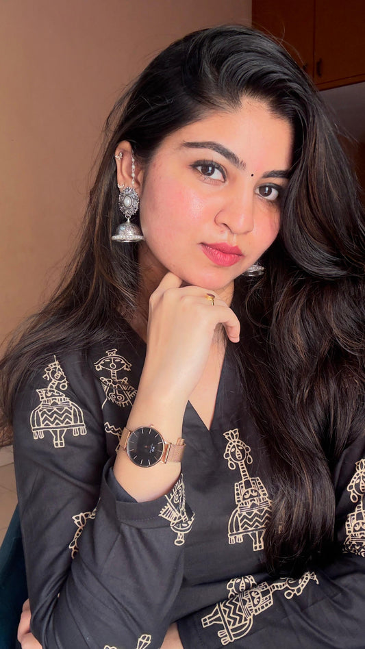 Black Tribal Printed Cotton Kurta and Pant Set