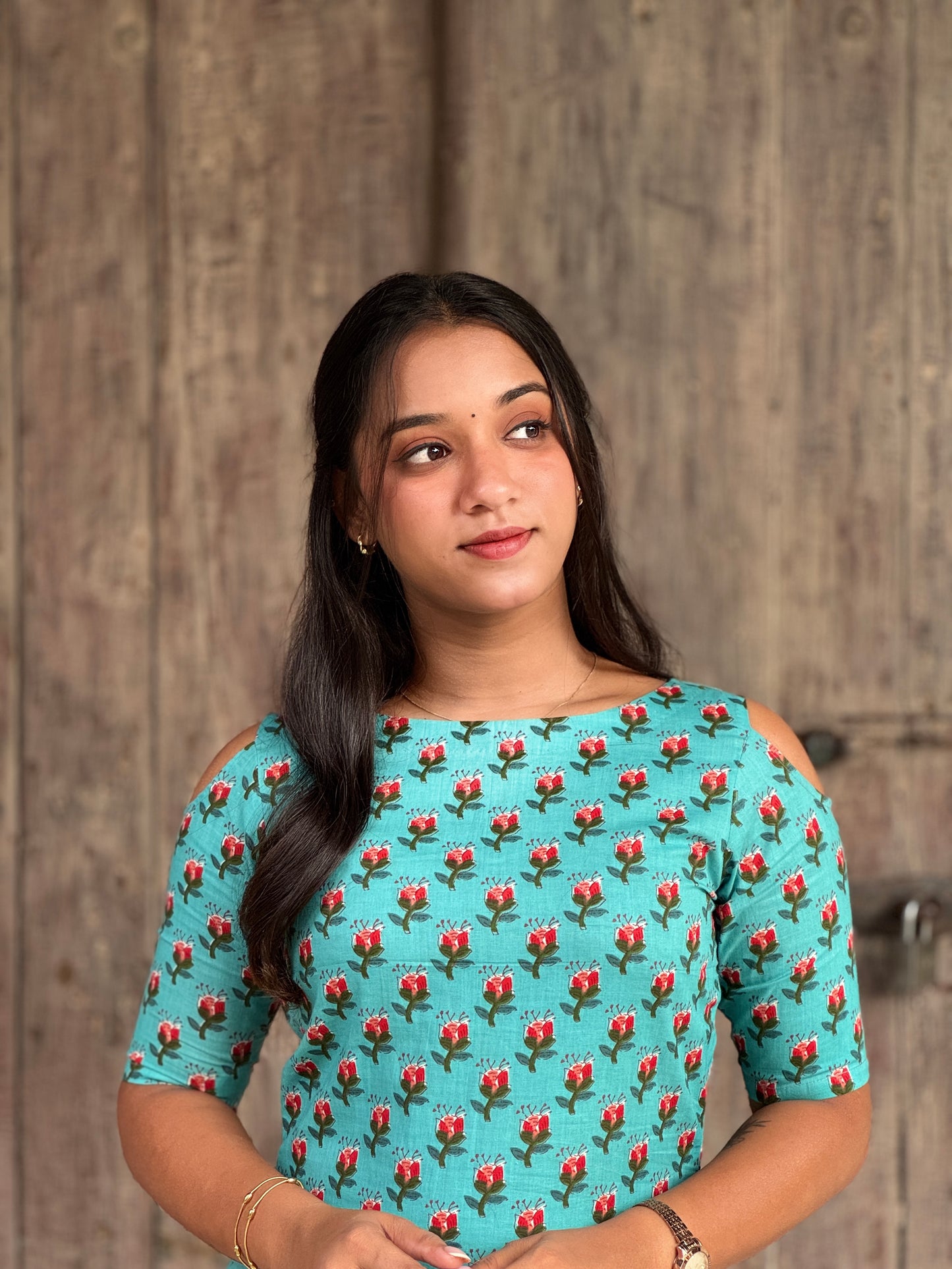 Cotton Light Blue Kurta With Brick Red Polka Pallazzo