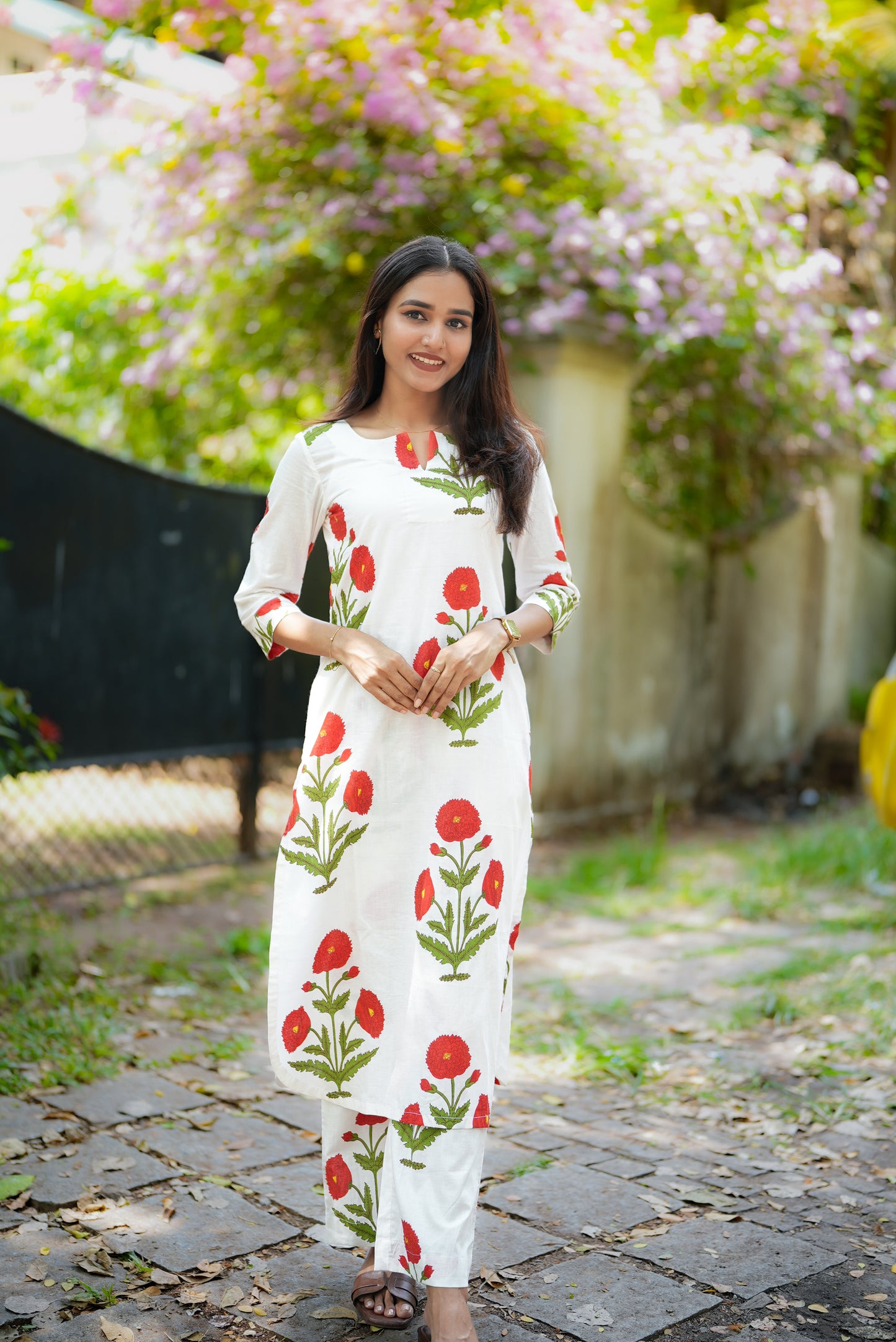 Red Floral Block Printed Kurta Set
