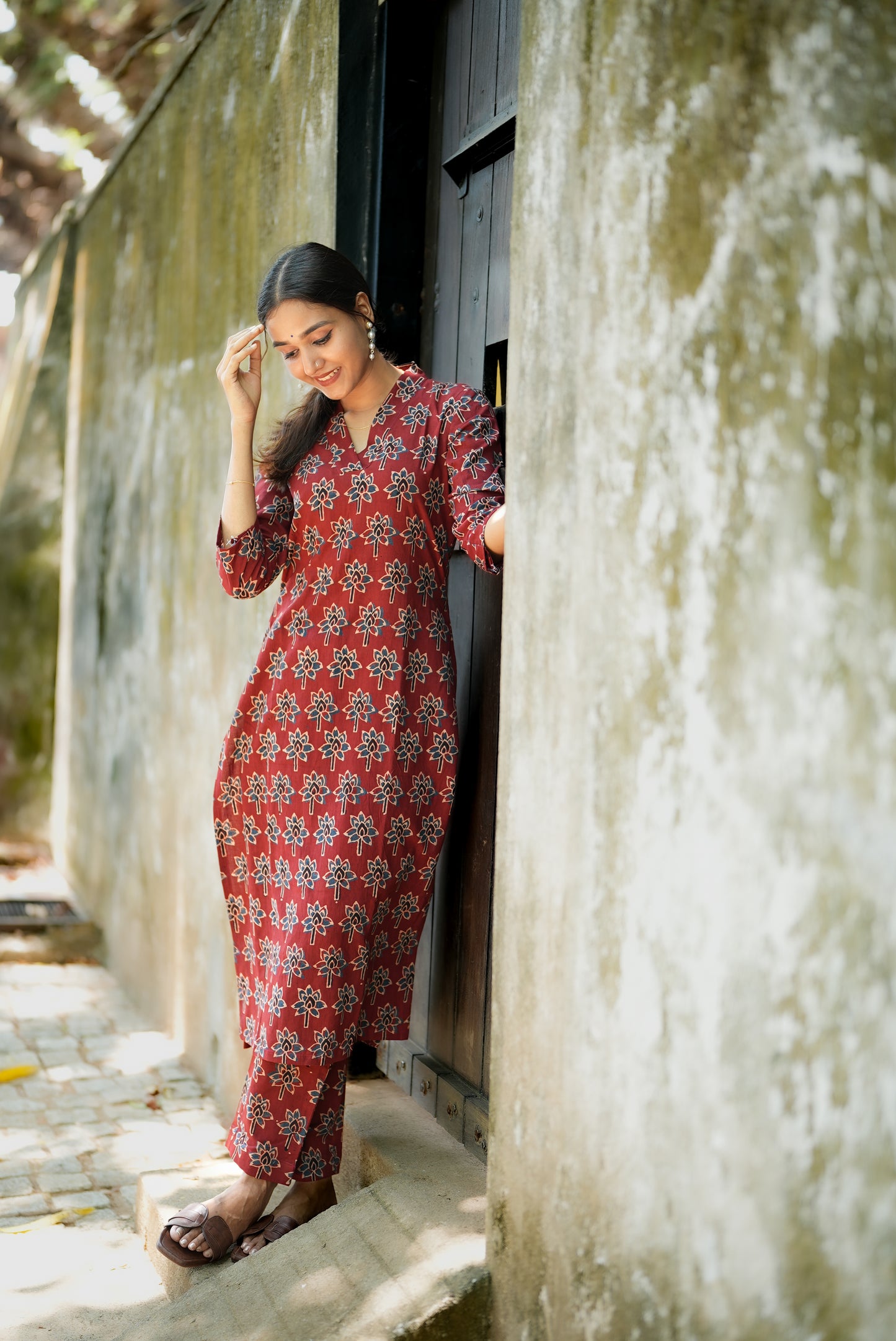 Ajrakh Lotus Printed Kurta and Pant Set