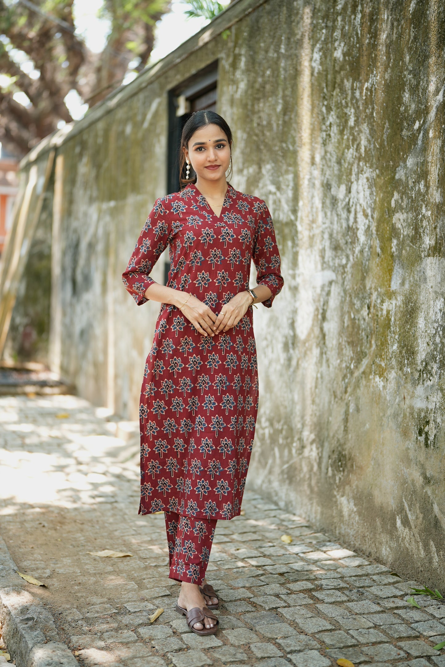 Ajrakh Lotus Printed Kurta and Pant Set