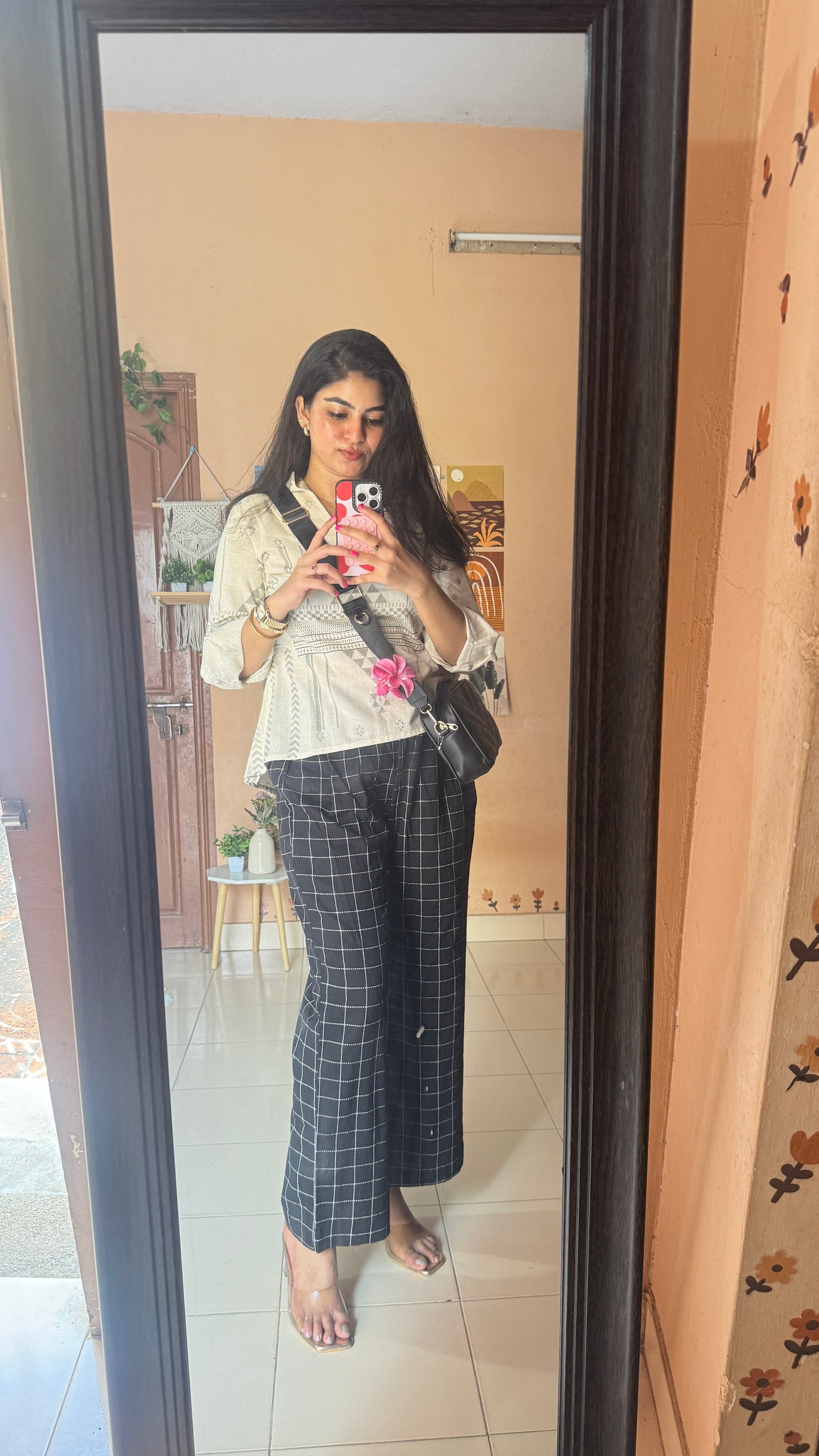 White and Black Cotton Short Top and Pant Set
