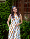 White floral block printed aline kurta and pant set