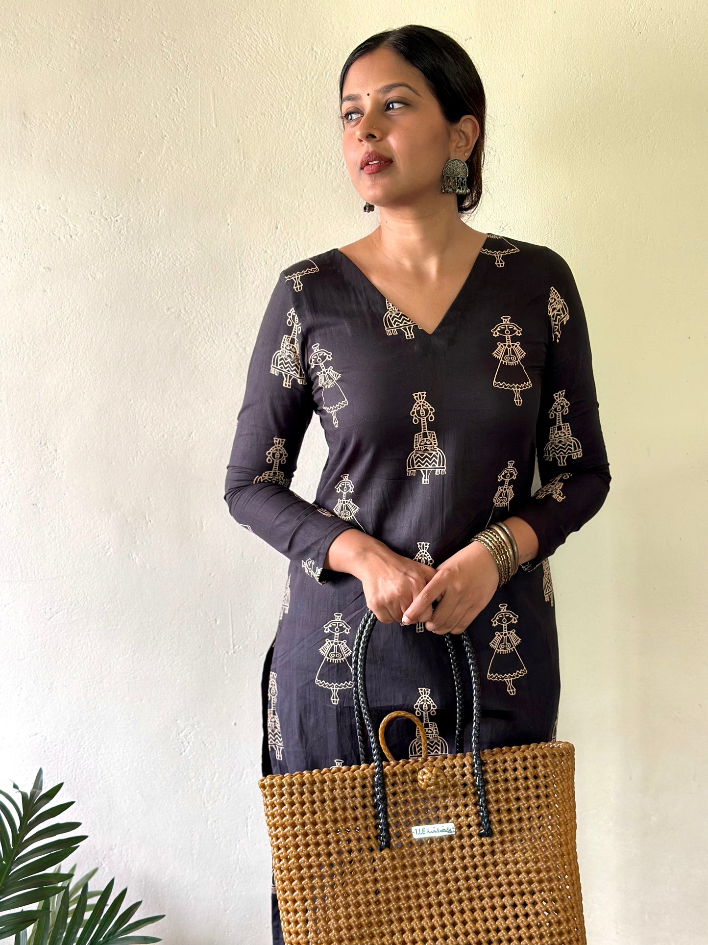 Black Tribal Printed Cotton Kurta and Pant Set