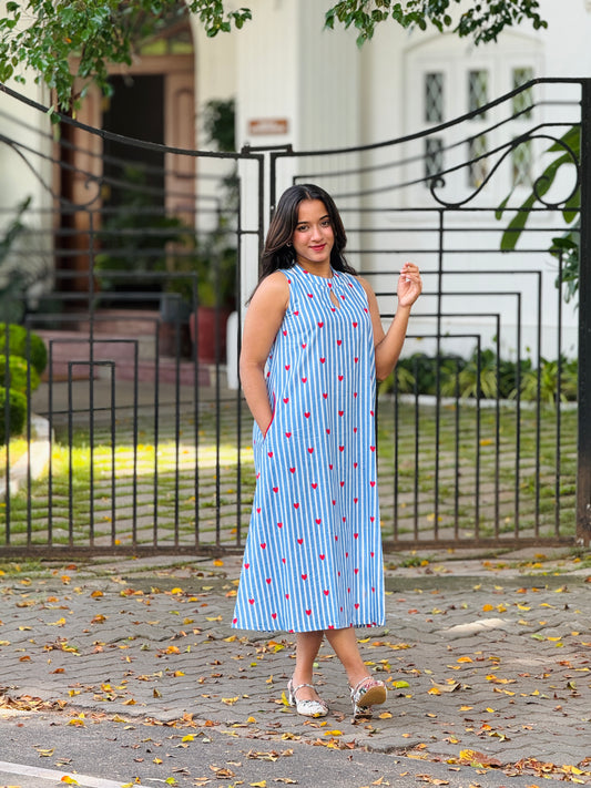 “BLUEY” Striped Heart Printed Dress