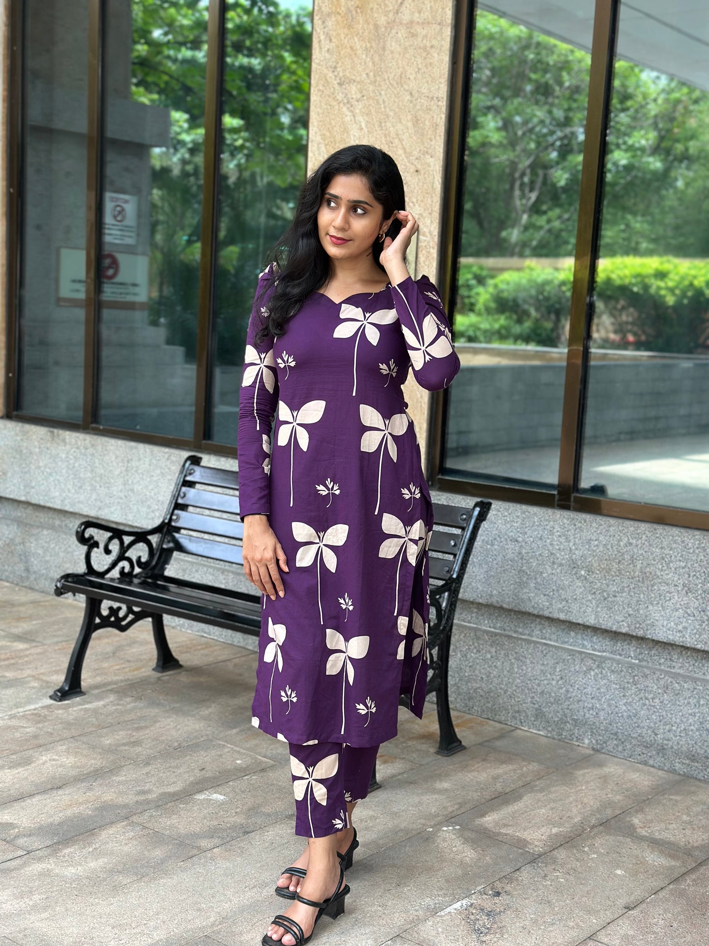 Purple Floral Printed Soft Cotton Kurta and Pant Set